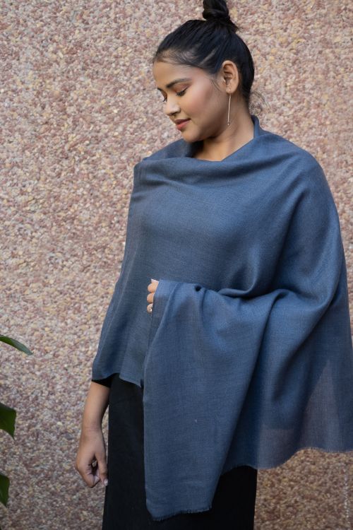 TICH Fine, Soft Kashmiri Plain Wool Stole - Steel Grey