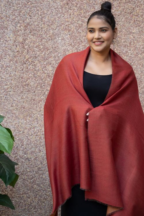 TICH Exclusive Reversible Soft Kashmiri Wool Stole - Rust & Deep Red