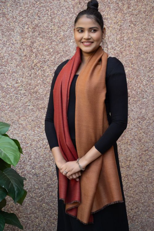 TICH Exclusive Reversible Soft Kashmiri Wool Stole - Rust & Deep Red