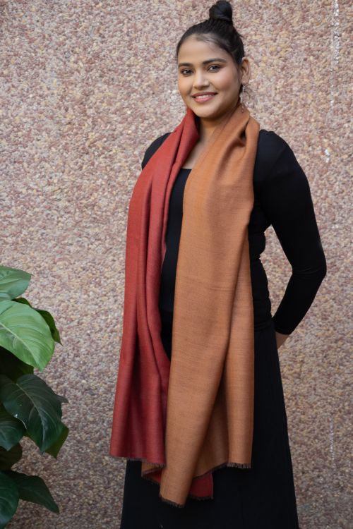 TICH Exclusive Reversible Soft Kashmiri Wool Stole - Rust & Deep Red