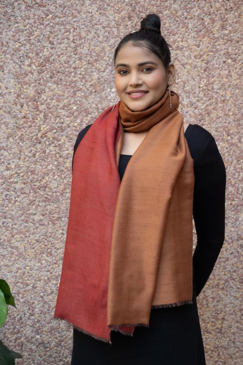 TICH Exclusive Reversible Soft Kashmiri Wool Stole - Rust & Deep Red