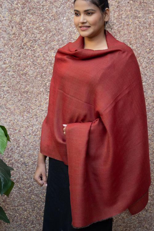TICH Exclusive Reversible Soft Kashmiri Wool Stole - Rust & Deep Red