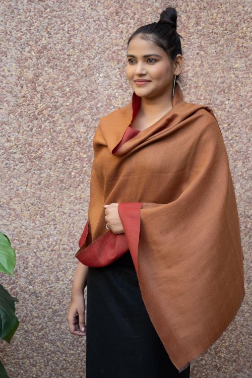 TICH Exclusive Reversible Soft Kashmiri Wool Stole - Rust & Deep Red