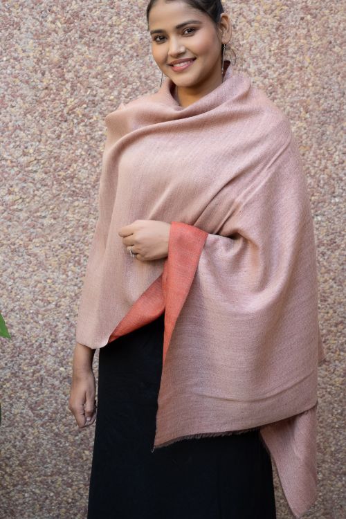 TICH Exclusive Reversible Soft Kashmiri Wool Stole - Pale Pink & Pale Red