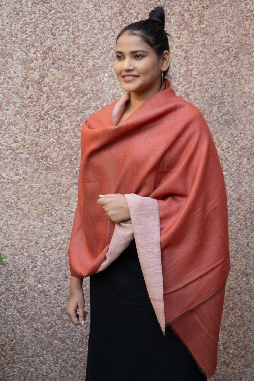 TICH Exclusive Reversible Soft Kashmiri Wool Stole - Pale Pink & Pale Red