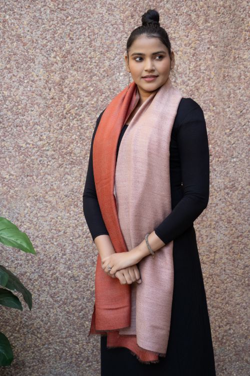 TICH Exclusive Reversible Soft Kashmiri Wool Stole - Pale Pink & Pale Red