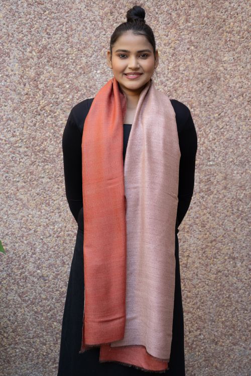 TICH Exclusive Reversible Soft Kashmiri Wool Stole - Pale Pink & Pale Red