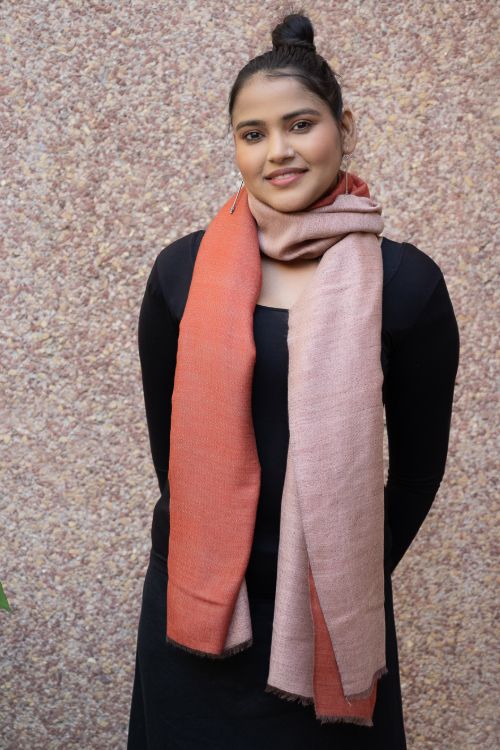 TICH Exclusive Reversible Soft Kashmiri Wool Stole - Pale Pink & Pale Red