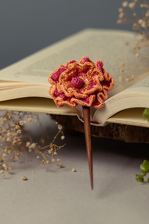 Samoolam Handmade Crochet Hairstick ~ Pink Poppy
