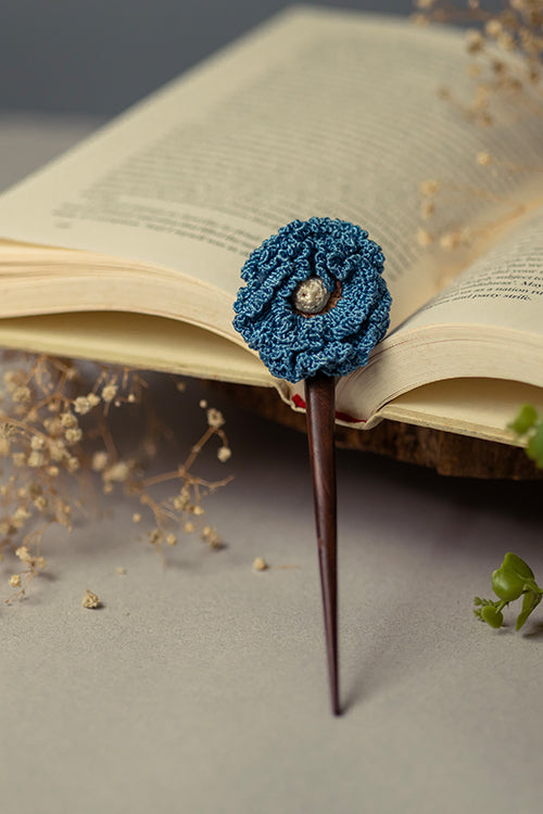 Samoolam Handmade Crochet Hairstick ~  Blue Poppy