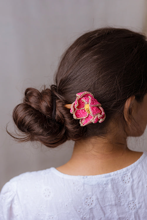 Samoolam Handmade Crochet Hairstick ~ Shimmer Pink Lotus
