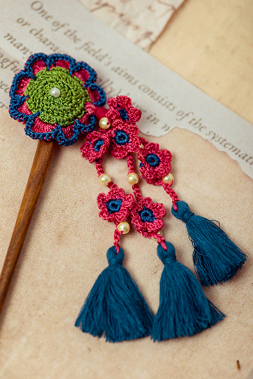 Samoolam Guncha Blue Red Daisy Bunch - Hairstick