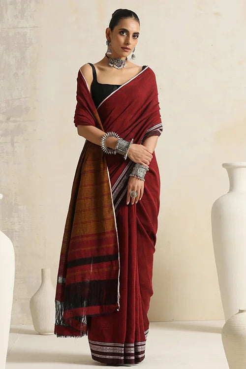 Punarjeevana Single Maroon Border Reversible Hubli