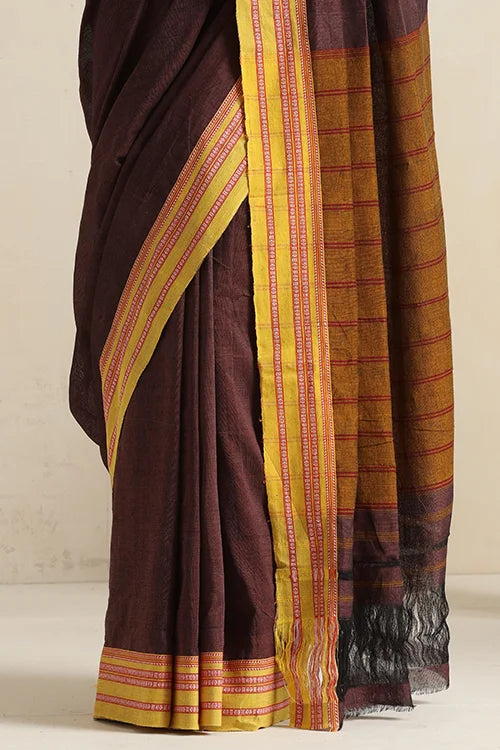 Punarjeevana Brown Body Ganga Jamuna  Red And Yellow Border Reversible Hubli