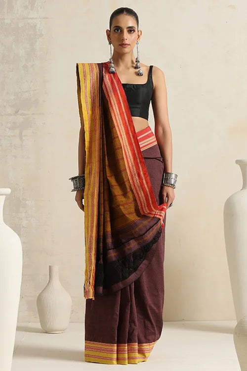 Punarjeevana Brown Body Ganga Jamuna  Red And Yellow Border Reversible Hubli