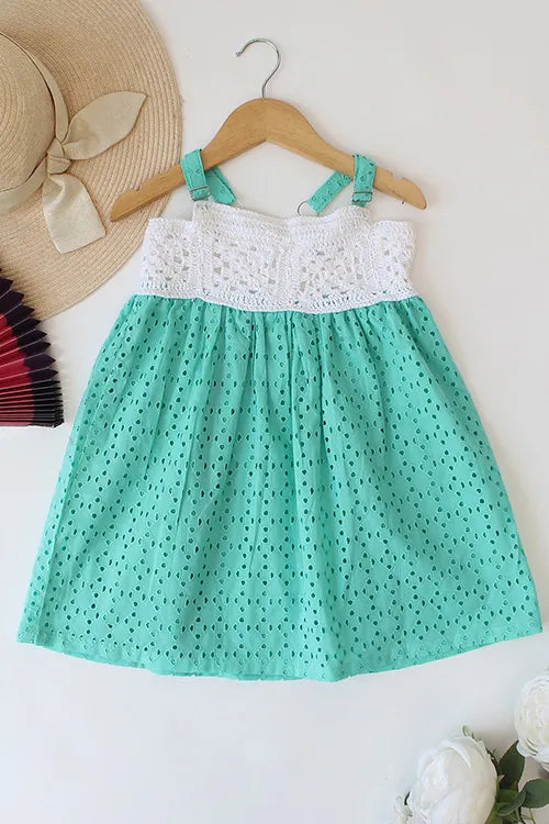 Ajoobaa "Crochet" Summer Schiffli Frock - Green