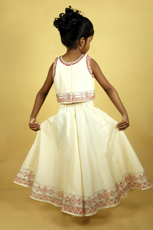 Diorama Designs "Princess In Bloom" Handpainted Kids Crop Top & Lehenga Set