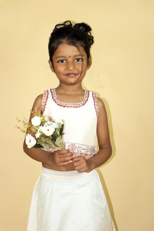 Diorama Designs "Princess In Bloom" Handpainted Kids Crop Top & Lehenga Set