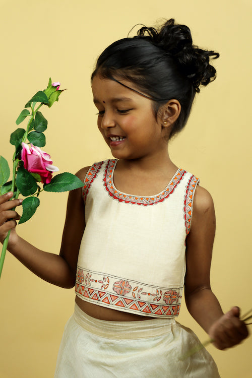 Diorama Designs "Princess In Bloom" Handpainted Kids Crop Top & Lehenga Set