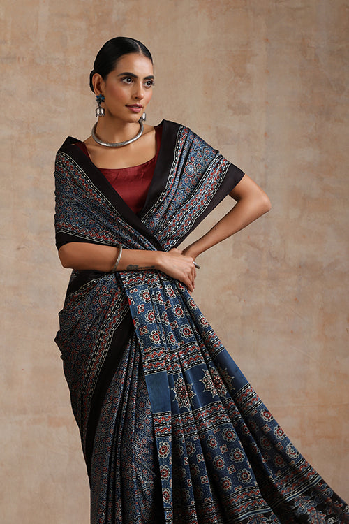 Jahangir Khatri - Indigo Blue Ajrakh Modal Saree