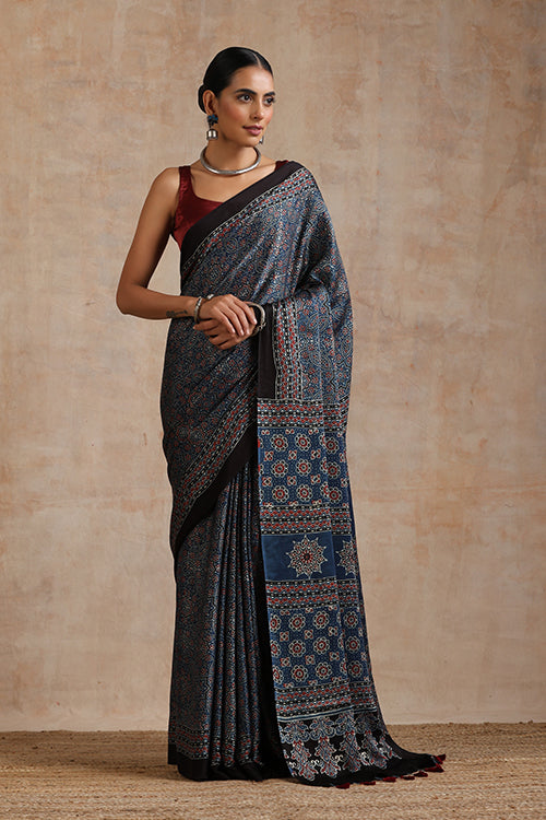 Jahangir Khatri - Indigo Blue Ajrakh Modal Saree