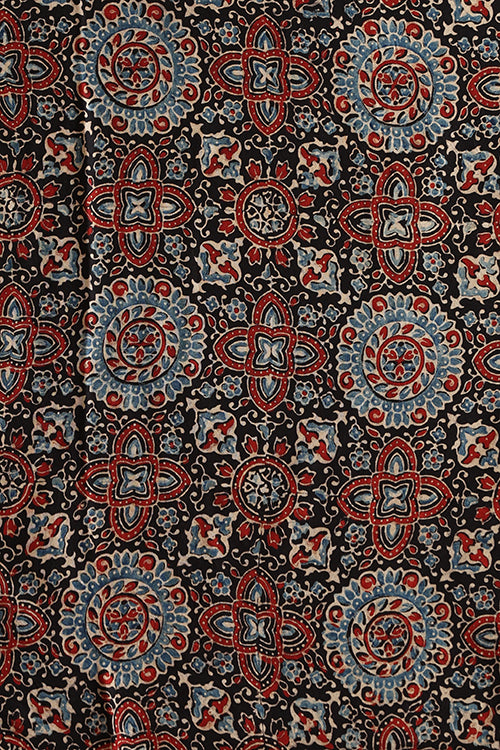 Jahangir Khatri - Black & Prussian Blue Ajrakh & Bandhani Modal Saree