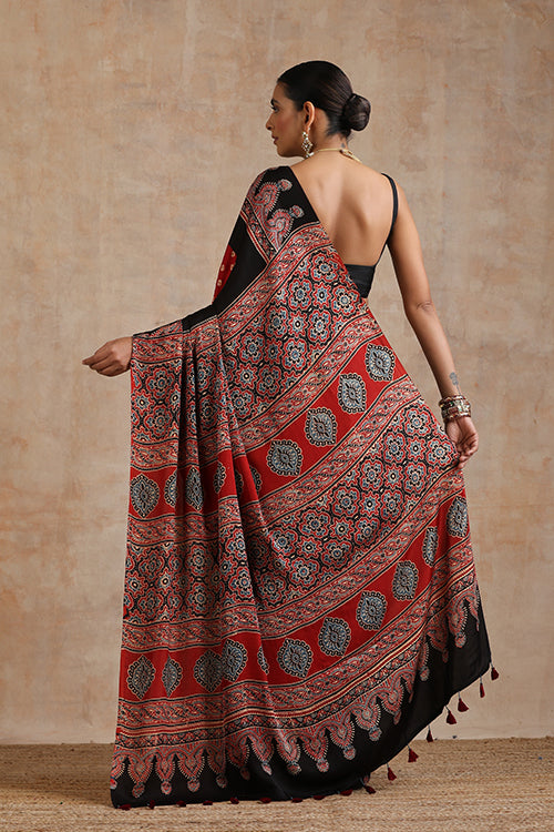 Jahangir Khatri - Red & Red Ajrakh & Bandhani Modal Saree