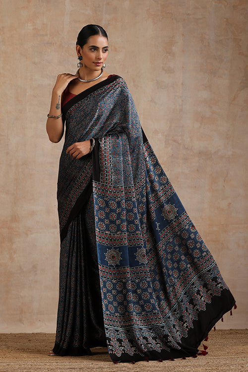 Jahangir Khatri - Indigo Blue Ajrakh Modal Saree
