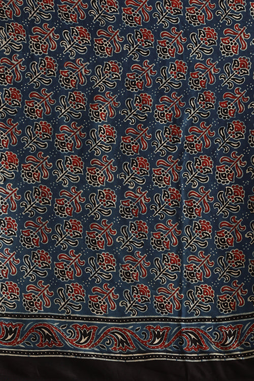 Jahangir Khatri - Indigo Blue Ajrakh Modal Tissue Pallu Saree