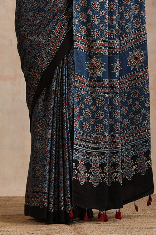 Jahangir Khatri - Indigo Blue Ajrakh Modal Saree