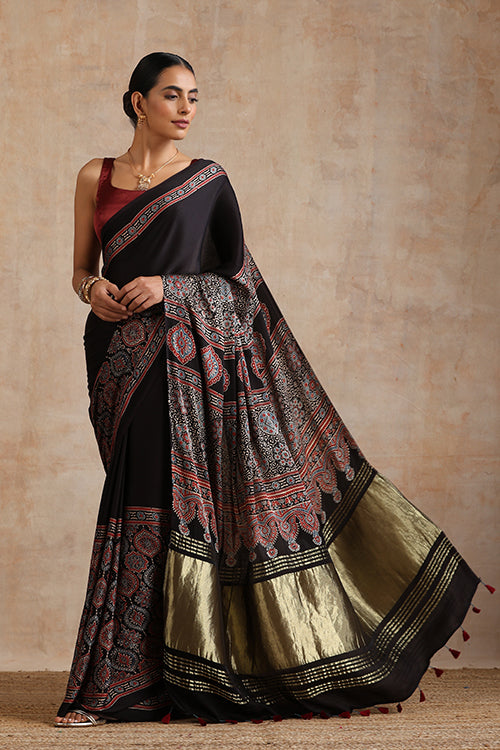 Jahangir Khatri - Black Ajrakh Modal Tissue Pallu Saree