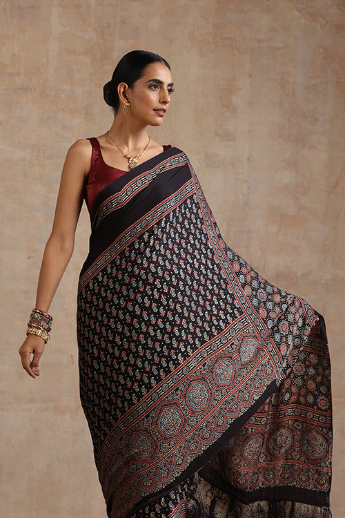 Jahangir Khatri - Black Ajrakh Modal Tissue Pallu Saree