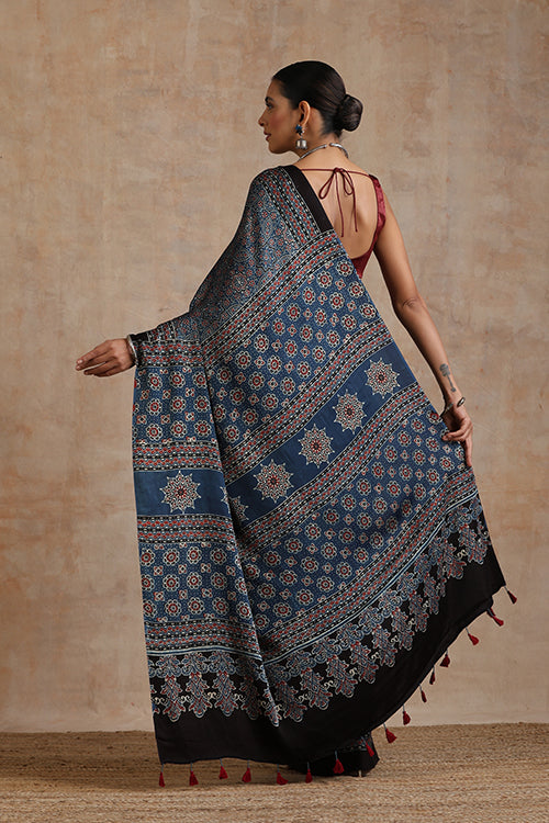 Jahangir Khatri - Indigo Blue Ajrakh Modal Saree