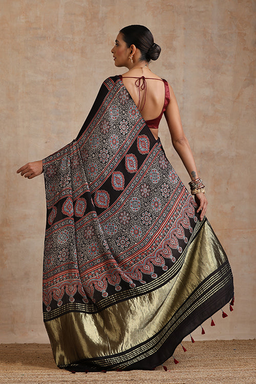 Jahangir Khatri - Black Ajrakh Modal Tissue Pallu Saree