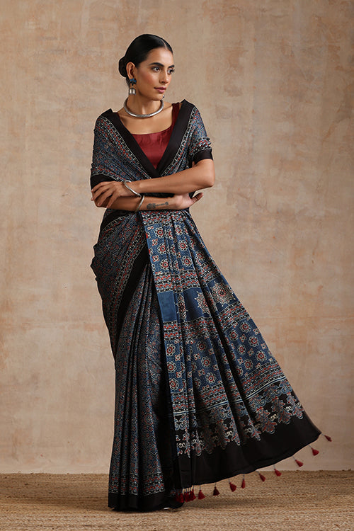 Jahangir Khatri - Indigo Blue Ajrakh Modal Saree