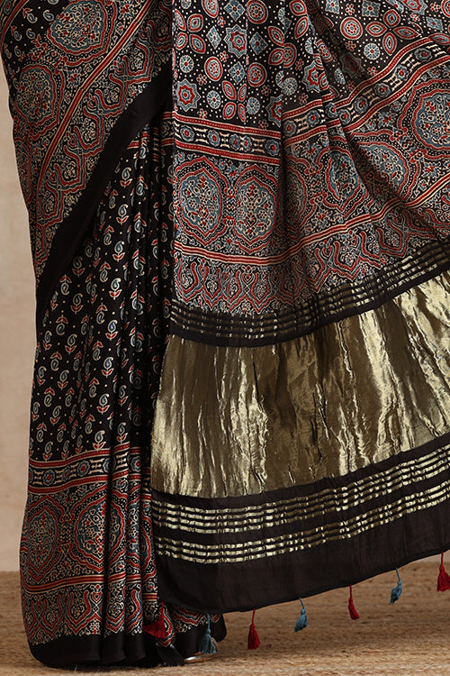 Jahangir Khatri - Black Ajrakh Modal Tissue Pallu Saree