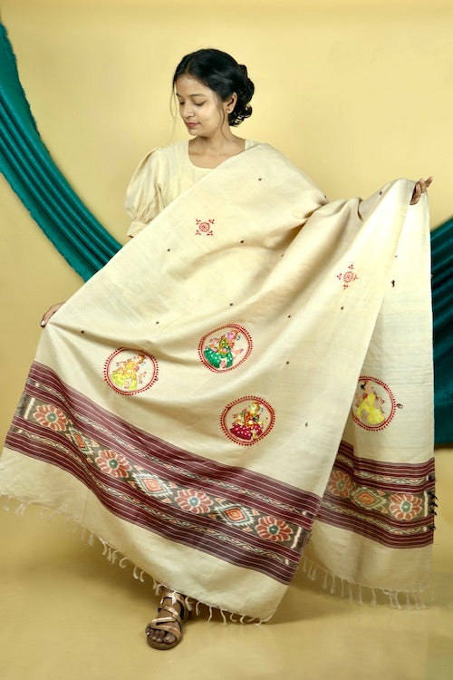 Diorama Designs Pattachitra Ikkat Handpainted Dupatta