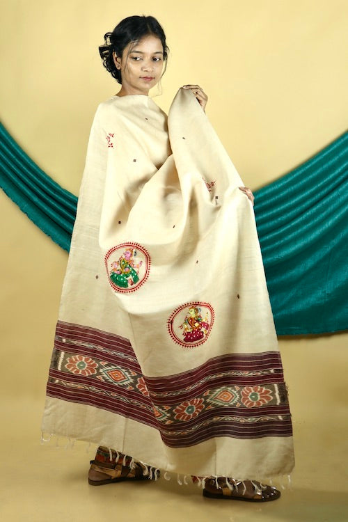 Diorama Designs Pattachitra Ikkat Handpainted Dupatta