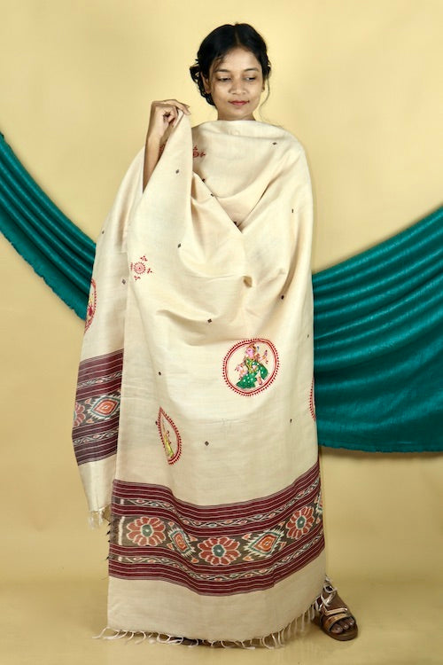 Diorama Designs Pattachitra Ikkat Handpainted Dupatta