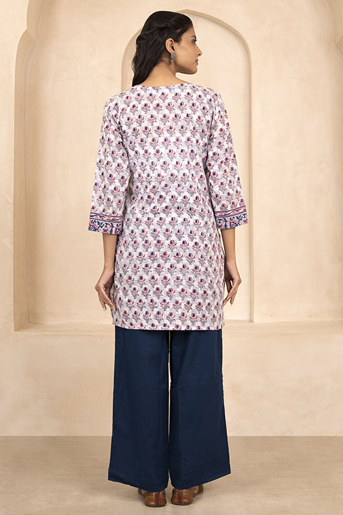 Shuddhi Indigo and Pink Handblock Printed Short Kurti