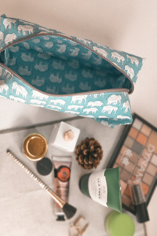 Ekatra 100% Cotton Travel Organizer/Pouch - Elephant Motif