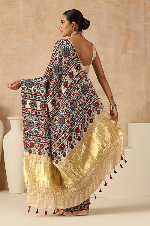 Jahangir Khatri - Bagru Ajrakh Modal Tissue Pallu Saree
