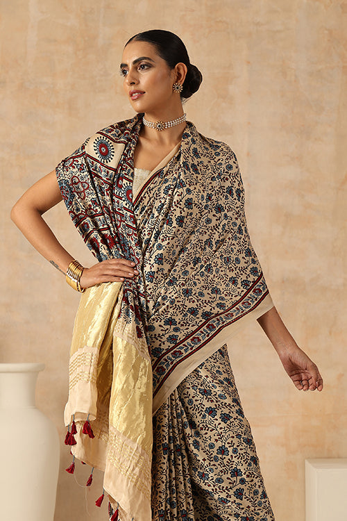 Jahangir Khatri - Bagru Ajrakh Modal Tissue Pallu Saree