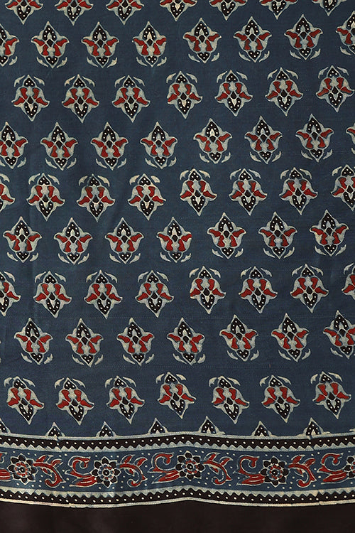 Jahangir Khatri - Indigo Blue Ajrak Modal Tissue Pallu Saree