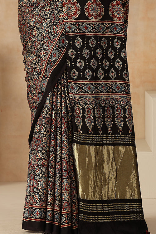 Jahangir Khatri - Black Ajrakh Modal Tissue Pallu Saree