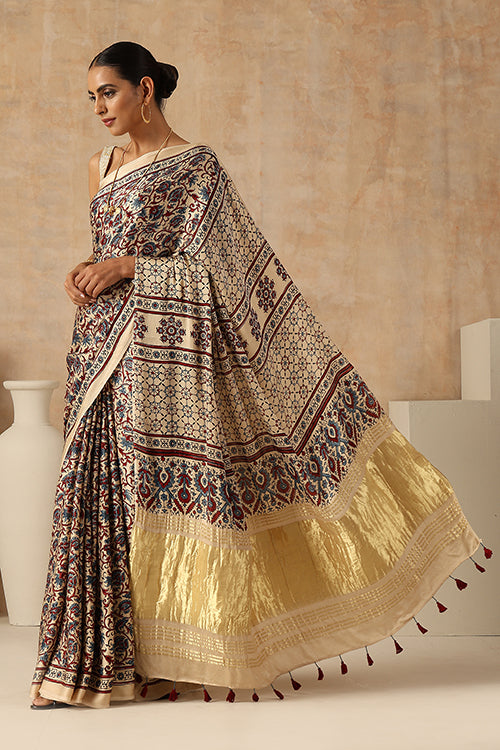 Jahangir Khatri - Bagru Ajrakh Modal  Tissue Pallu Saree