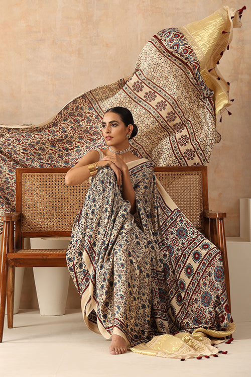 Jahangir Khatri - Bagru Ajrakh Modal Tissue Pallu Saree