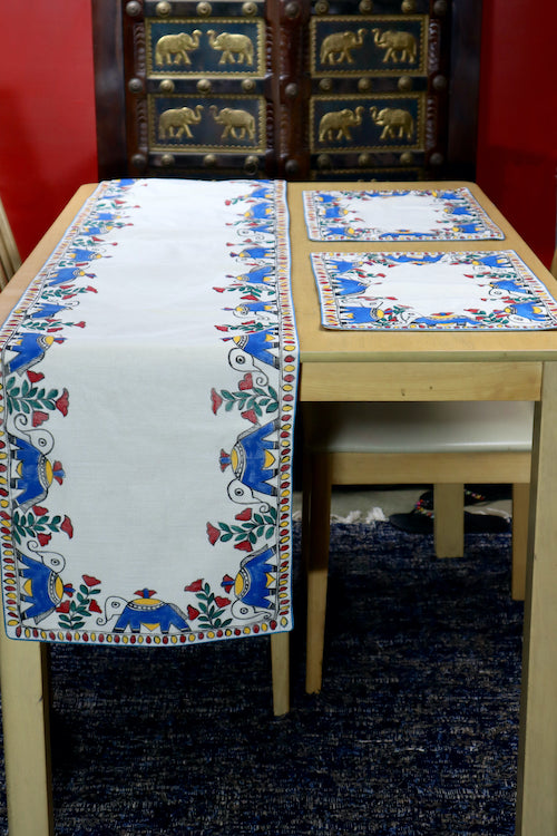 Diorama Designs Chanderi Silk Handpainted "Matang Madhubani" Table Runner