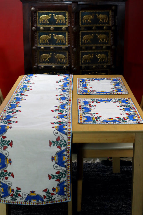 Diorama Designs Chanderi Silk Handpainted "Matang Madhubani" Table Runner