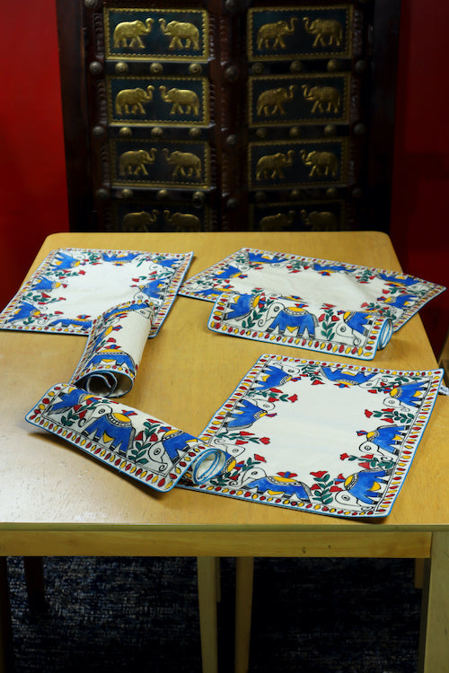 Diorama Designs Chanderi Silk Handpainted "Matang Madhubani" Table Mats